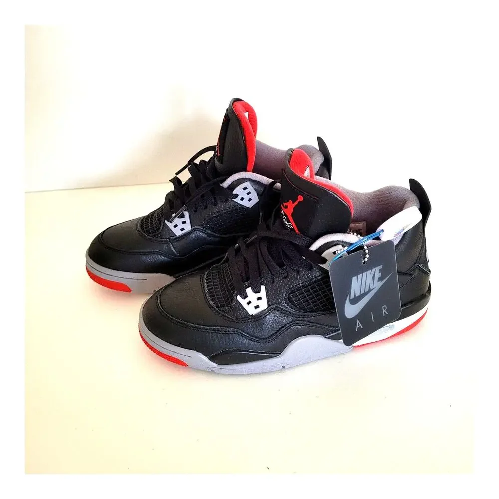 Air Jordan 4 Bred Retro Reimagined Black Cement Grey Fire Red‎ Size 6 7Y New